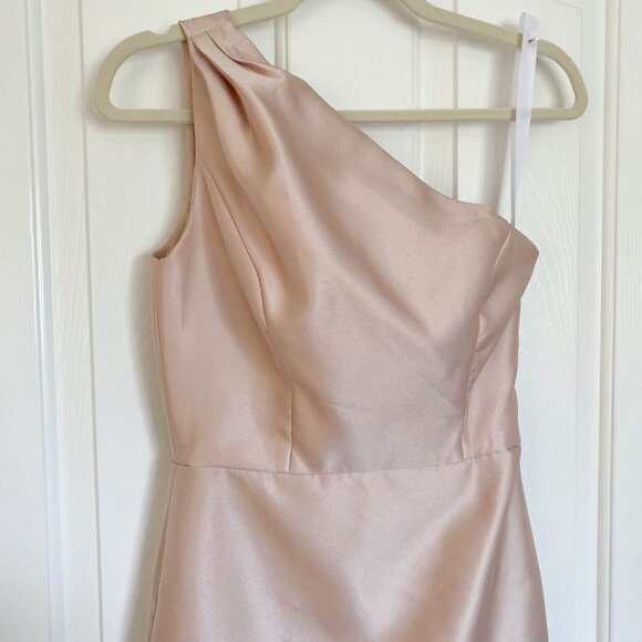 Alfred Sung Rose Gold One Shoulder Satin Gown Champagne Size 4 - Picture 3 of 12